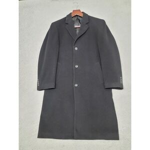 Chaps Coat Mens 40R (Fits 46R) Black Wool Blend Single Breasted Overcoat Winter